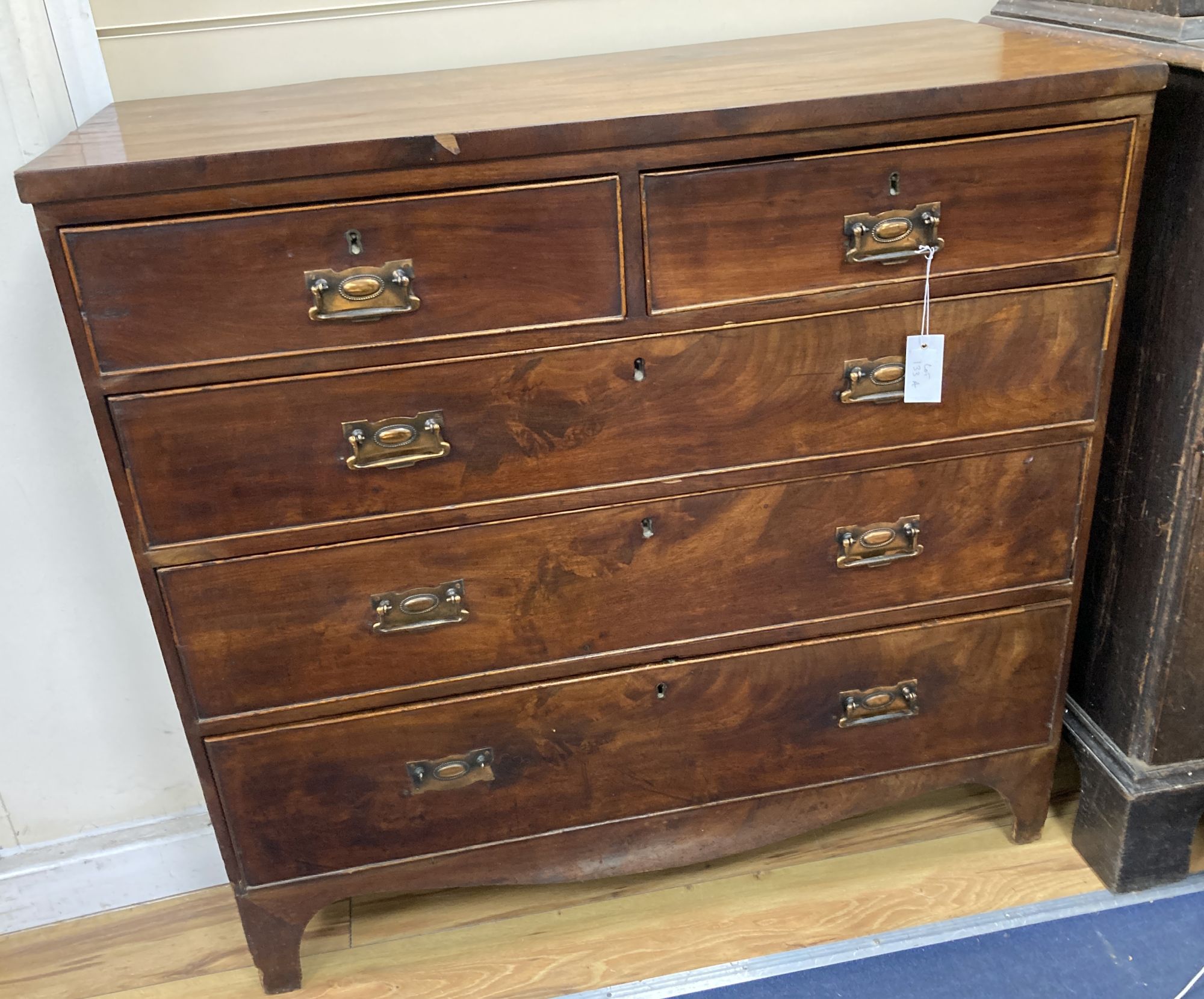 A Regency mahogany chest of drawers, with later handles, width 102cm, depth 46cm, height 97cm